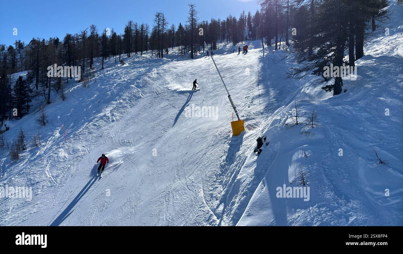 Piedmont Italy Sansicario. Ski resort snow and beautiful mountains. Alps. Alpine Mountain View skiing holiday travel outdoors beautiful winter landsca - Smartphone Captured Stock Image