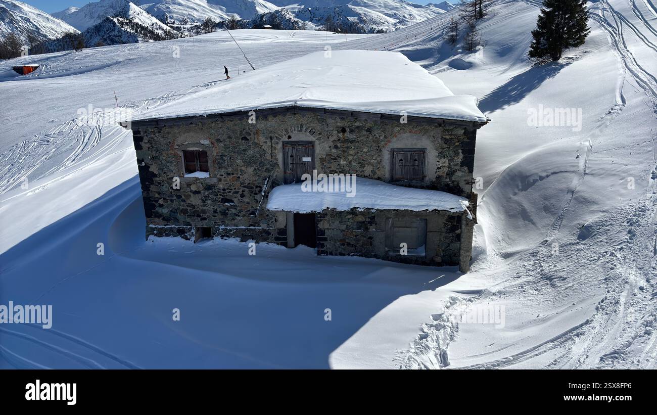 Piedmont Italy Sansicario. Ski resort snow and beautiful mountains. Alps. Alpine Mountain View skiing holiday travel outdoors beautiful winter landsca - Smartphone Captured Stock Image