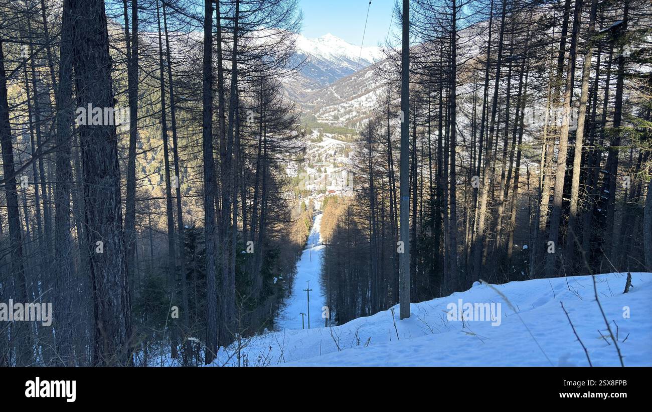 Piedmont Italy Sansicario. Ski resort snow and beautiful mountains. Alps. Alpine Mountain View skiing holiday travel outdoors beautiful winter landsca - Smartphone Captured Stock Image