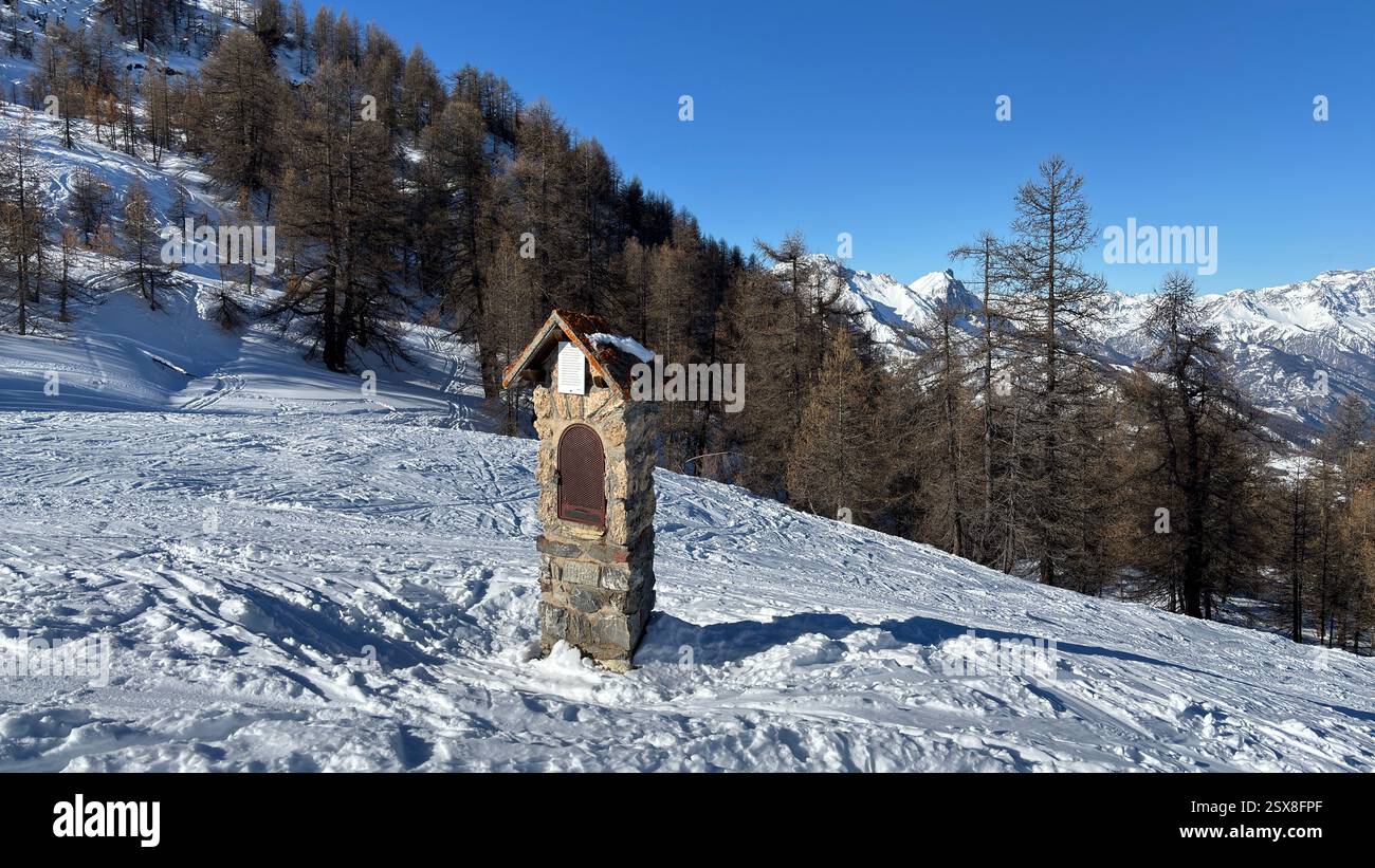 Piedmont Italy Sansicario. Ski resort snow and beautiful mountains. Alps. Alpine Mountain View skiing holiday travel outdoors beautiful winter landsca - Smartphone Captured Stock Image