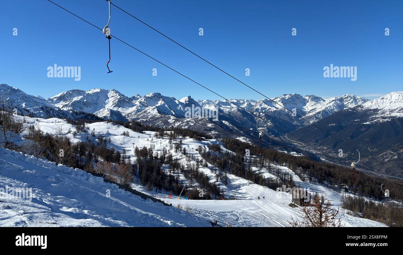 Piedmont Italy Sansicario. Ski resort snow and beautiful mountains. Alps. Alpine Mountain View skiing holiday travel outdoors beautiful winter landsca - Smartphone Captured Stock Image