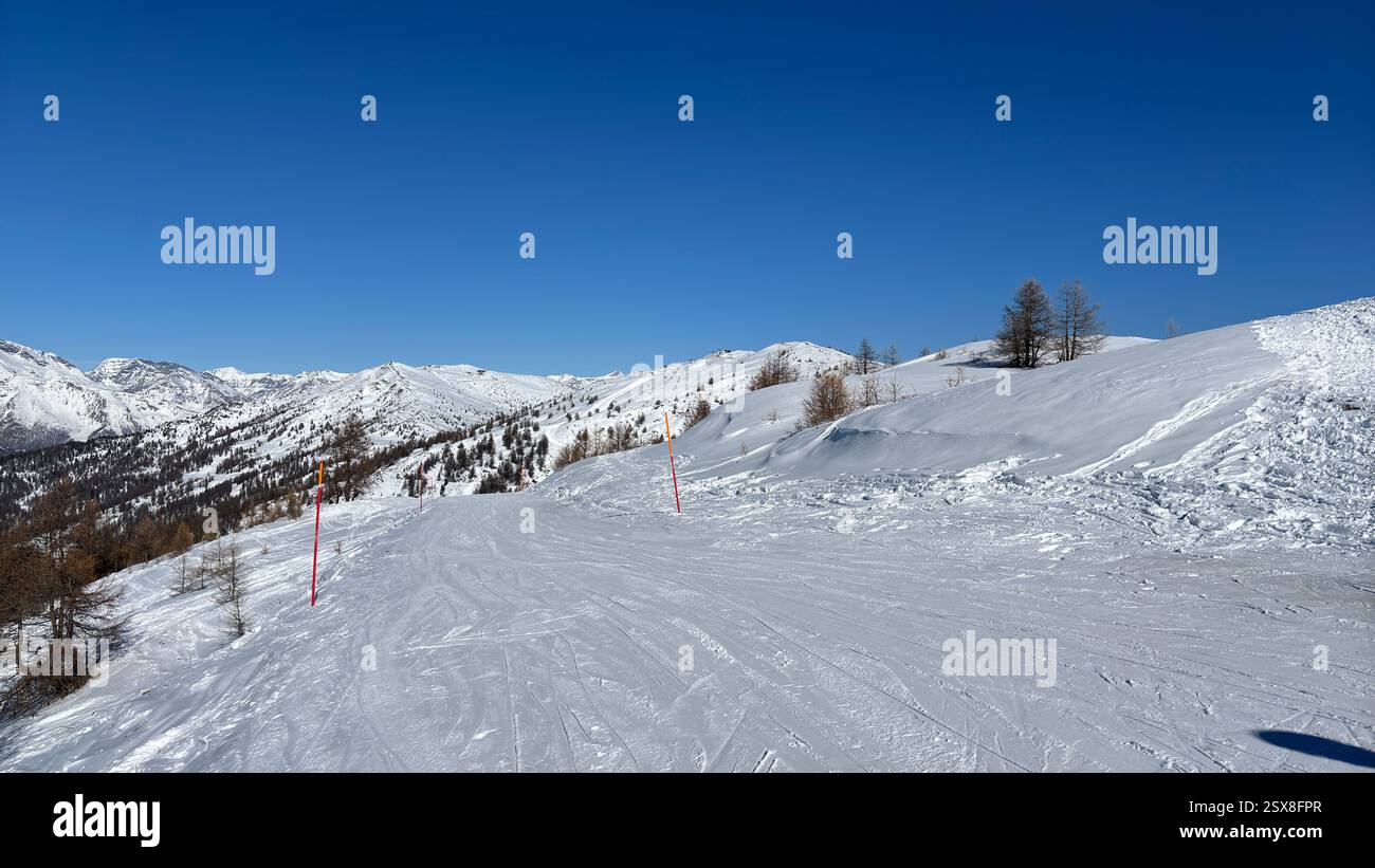 Piedmont Italy Sansicario. Ski resort snow and beautiful mountains. Alps. Alpine Mountain View skiing holiday travel outdoors beautiful winter landsca - Smartphone Captured Stock Image