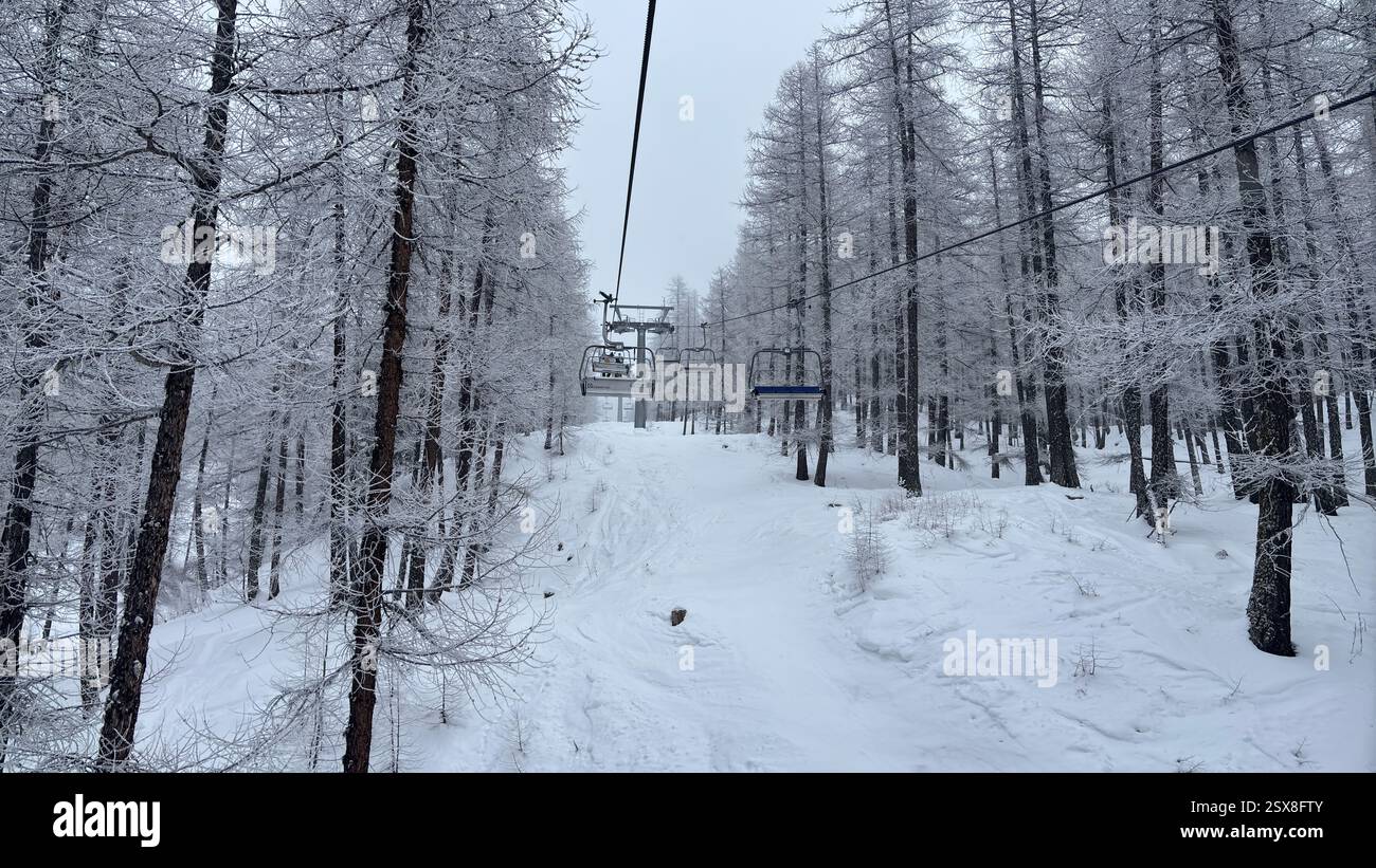 Piedmont Italy Sansicario. Ski resort snow and beautiful mountains. Alps. Alpine Mountain View skiing holiday travel outdoors beautiful winter landsca - Smartphone Captured Stock Image