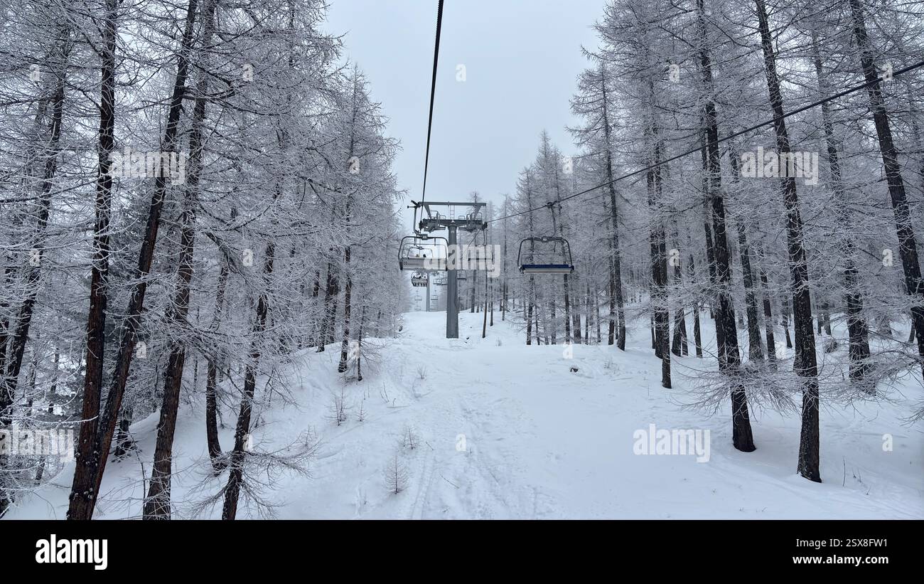 Piedmont Italy Sansicario. Ski resort snow and beautiful mountains. Alps. Alpine Mountain View skiing holiday travel outdoors beautiful winter landsca - Smartphone Captured Stock Image