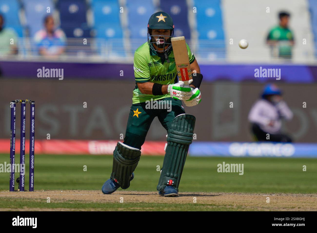 Pakistan's captain Mohammad Rizwan plays a shot during the ICC ...