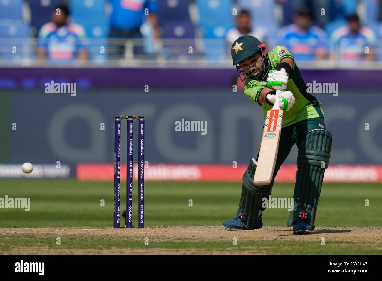 Pakistan's captain Mohammad Rizwan plays a shot during the ICC ...