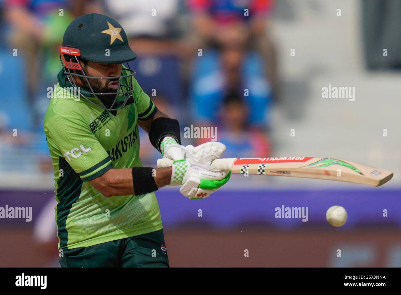 Pakistan's captain Mohammad Rizwan plays a shot during the ICC ...