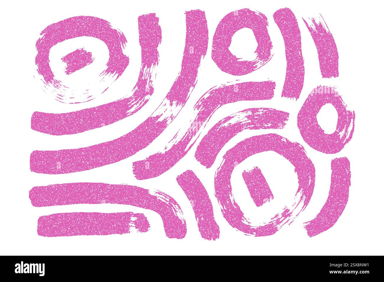 Squiggle and circles ink lines. Vector hand drawn wave round paint shapes photocopy print. Abstract curve freehand graphic. Scribble paintbrush wobble Stock Vector