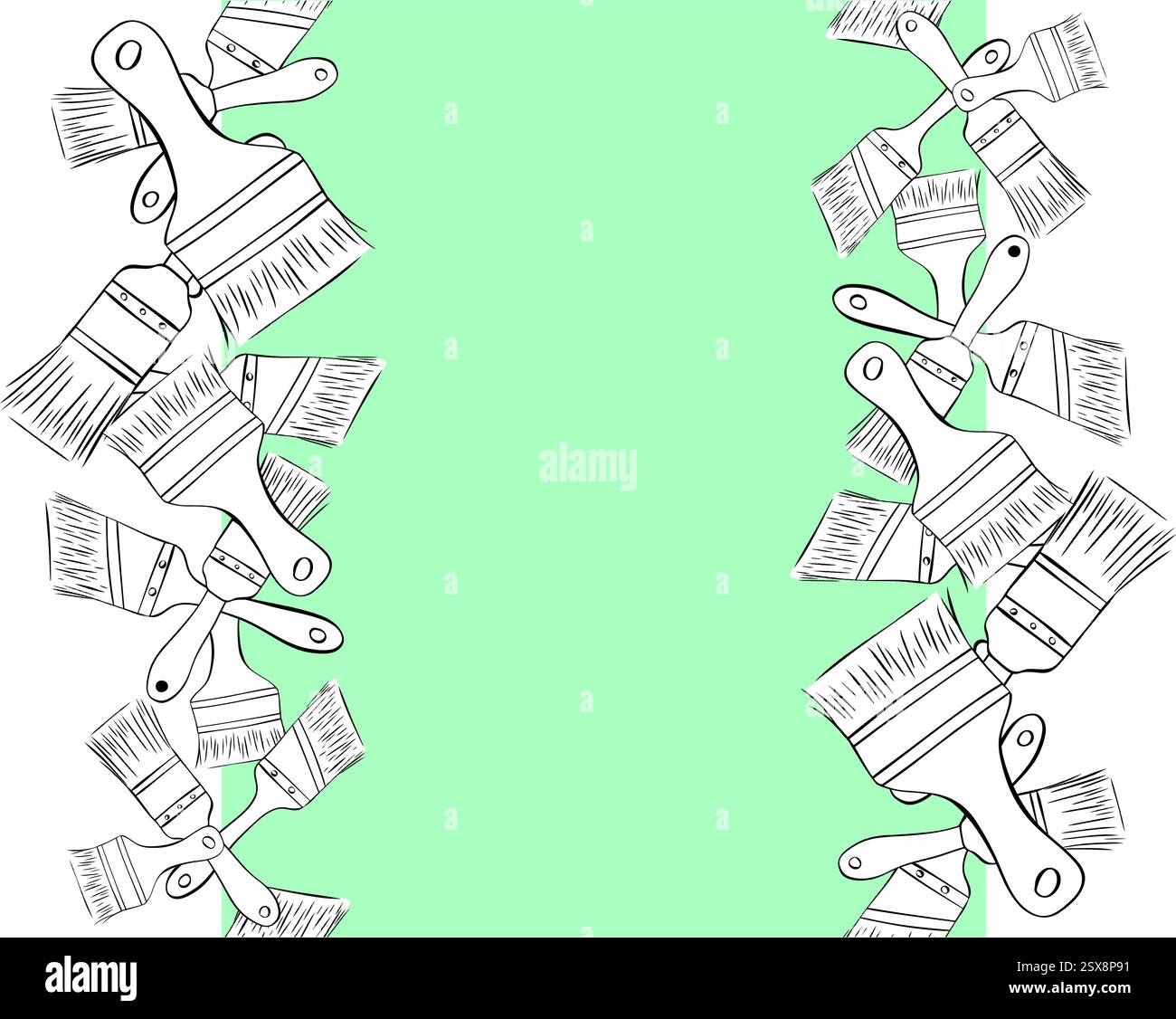 Paint Brushes vertical border frame. Vector graphic line ink template for your text Stock Vector