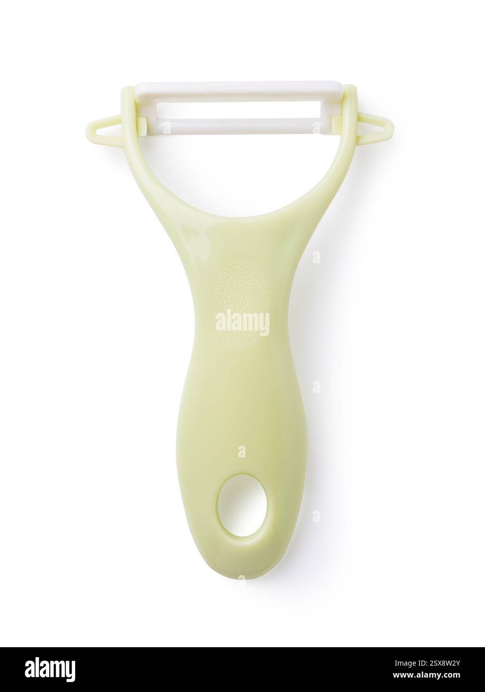 Plastic vegetable peeler isolated on white background, top view Stock Photo