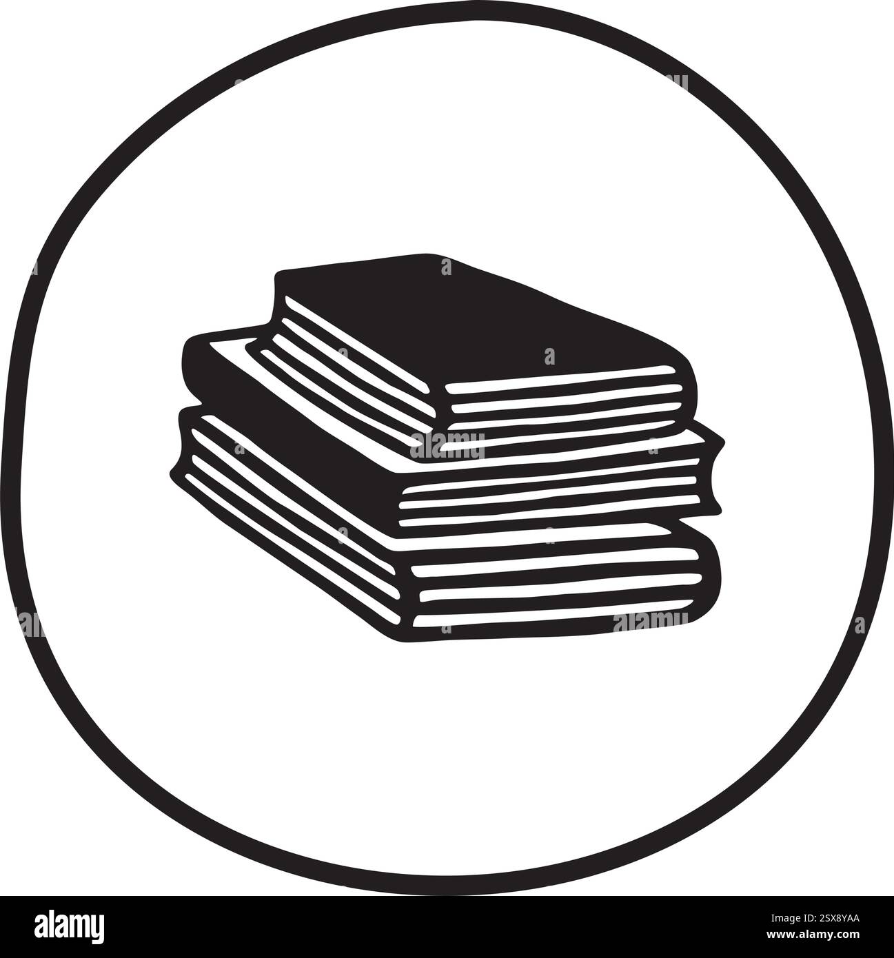 Doodle pile of books icon hand drawn with black line in freehand style ...