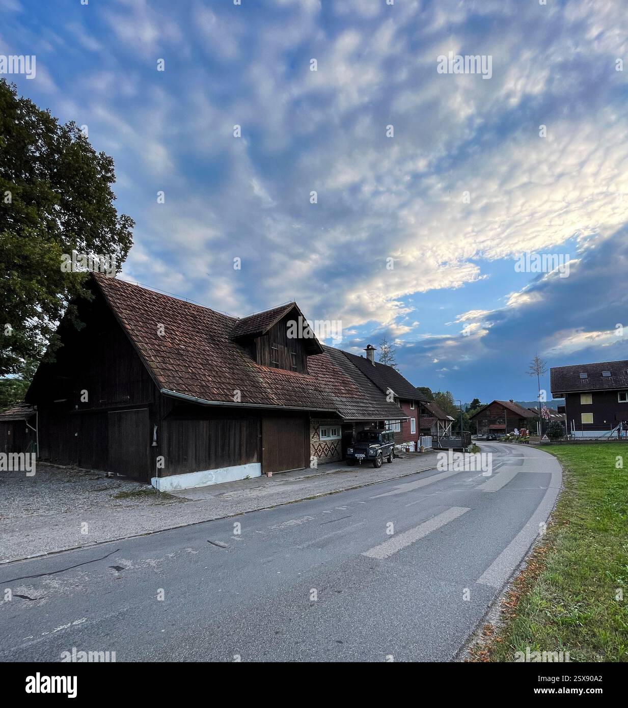 Alpine farmhouse and barns. Switzerland. 2024 iPhone roadtrip - Smartphone Captured Stock Image