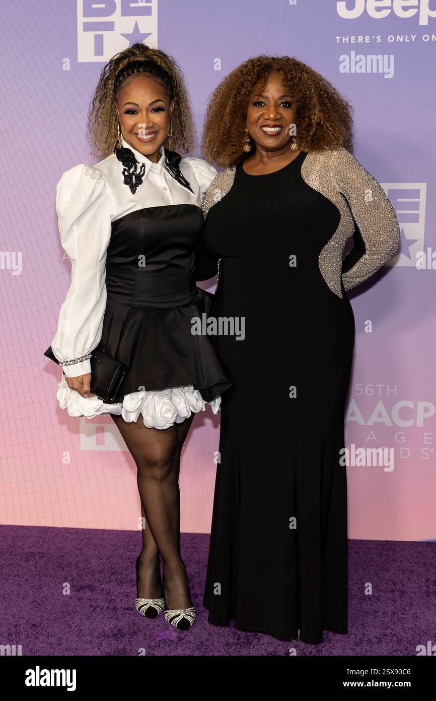 Erica Campbell and Sandra Campbell attend the arrivals of the “56th ...
