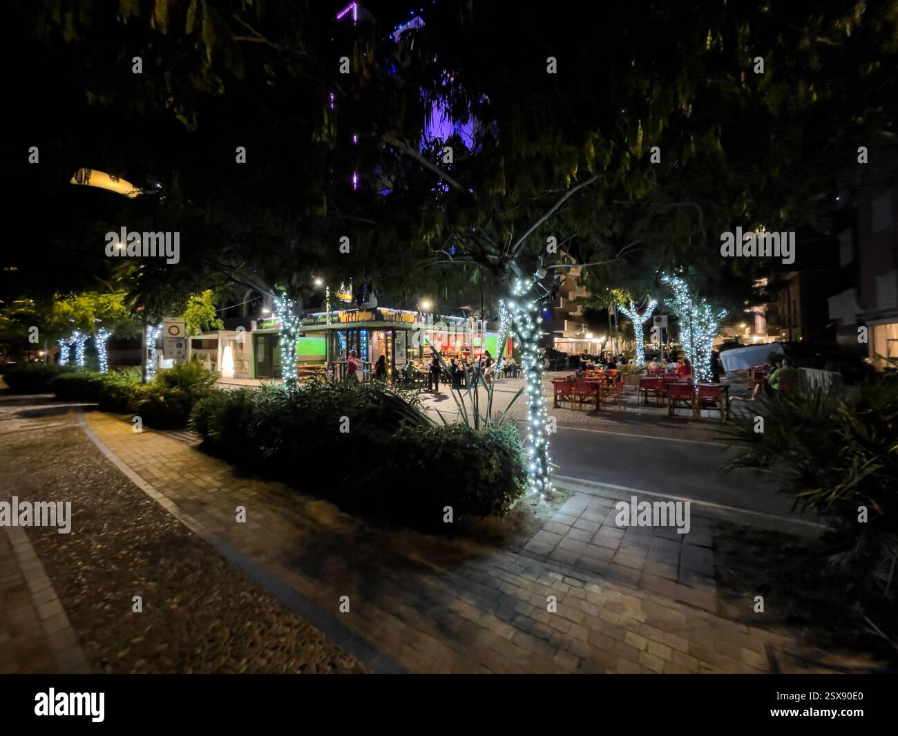 Night life in Misano Adriatico during MotoGP race weekend. 2024 iPhone roadtrip - Smartphone Captured Stock Image