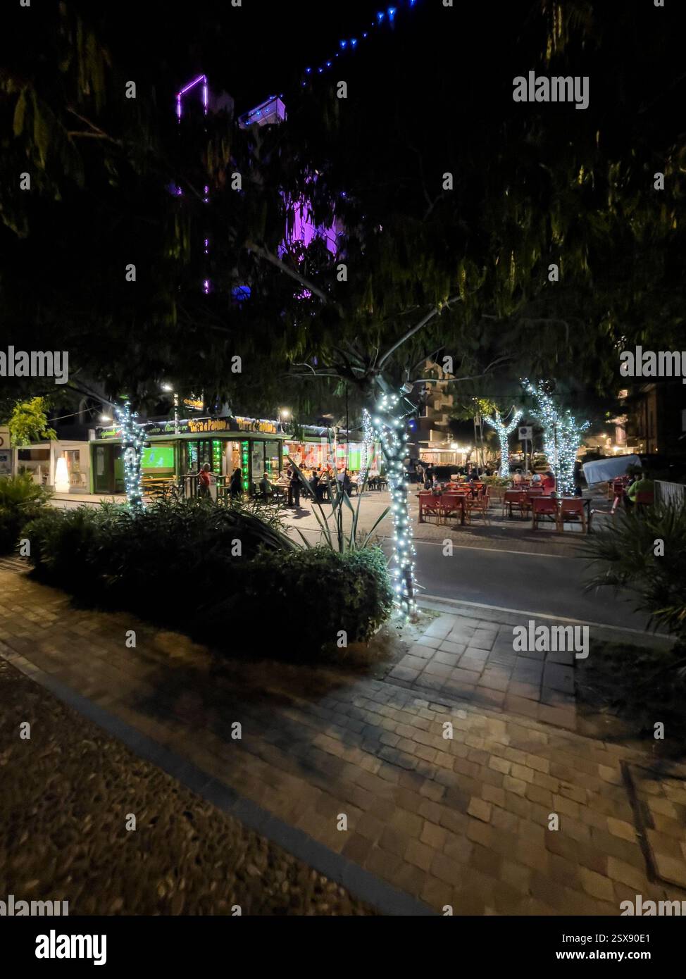 Night life in Misano Adriatico during MotoGP race weekend. 2024 iPhone roadtrip - Smartphone Captured Stock Image