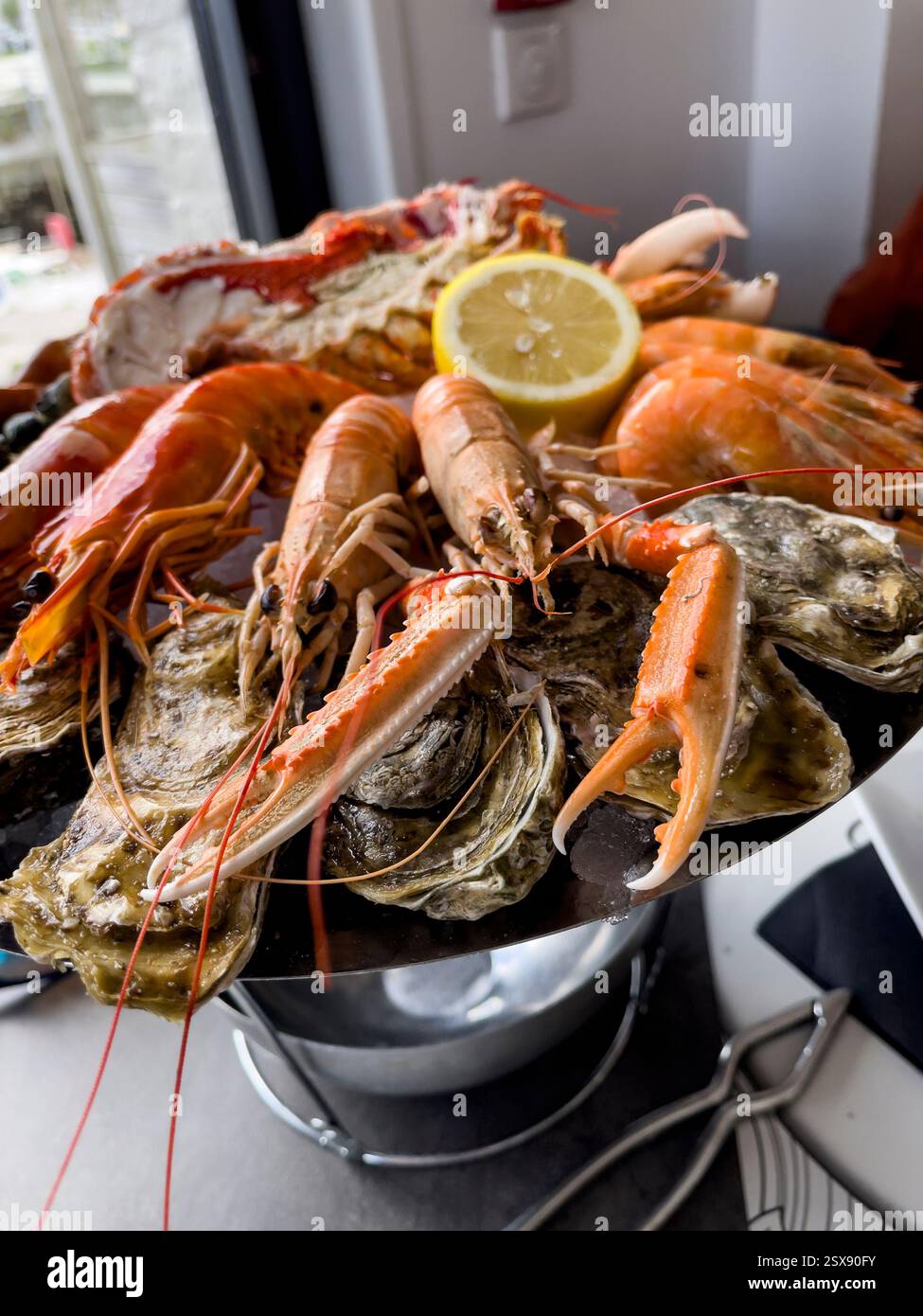 Fruits de mer for two at the La Halle fishmongers, Dunkirk, France. - Smartphone Captured Stock Image