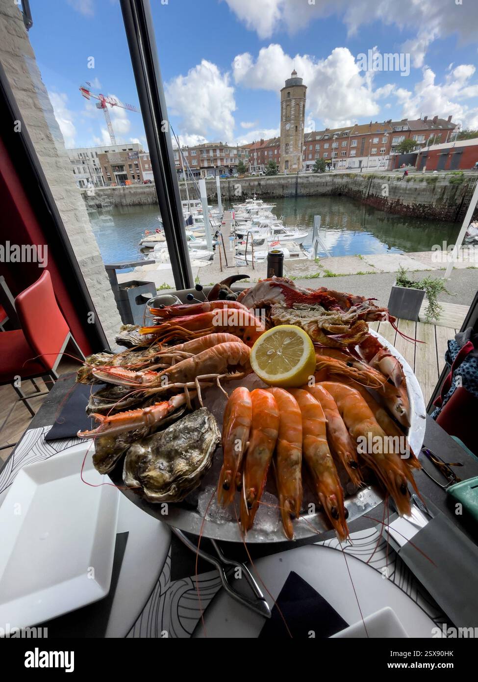 Fruits de mer for two at the La Halle fishmongers, Dunkirk, France. - Smartphone Captured Stock Image