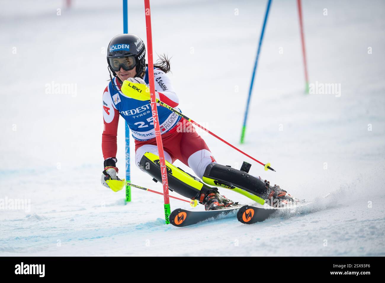 Austria’s Franziska Gritsch speeds down the course during an alpine ski, women