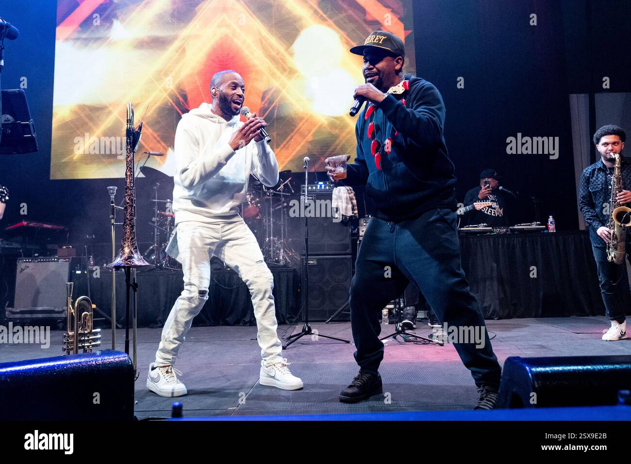 Trombone Shorty, left, of Trombone Shorty & Orleans Avenue performs with Juvenile during Shorty