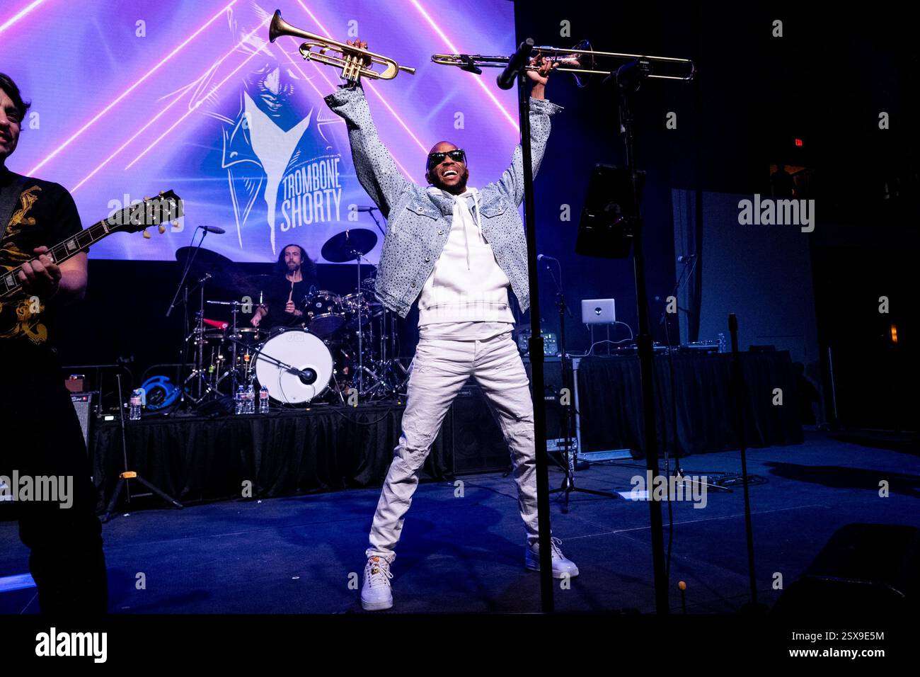 Trombone Shorty of Trombone Shorty & Orleans Avenue performs during Shorty Gras on Saturday, Feb