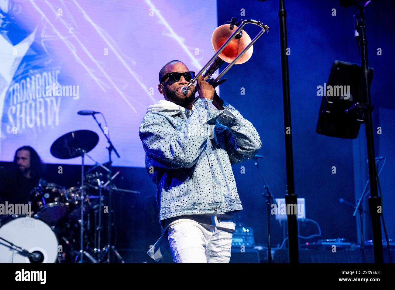 Trombone Shorty of Trombone Shorty & Orleans Avenue performs during Shorty Gras on Saturday, Feb