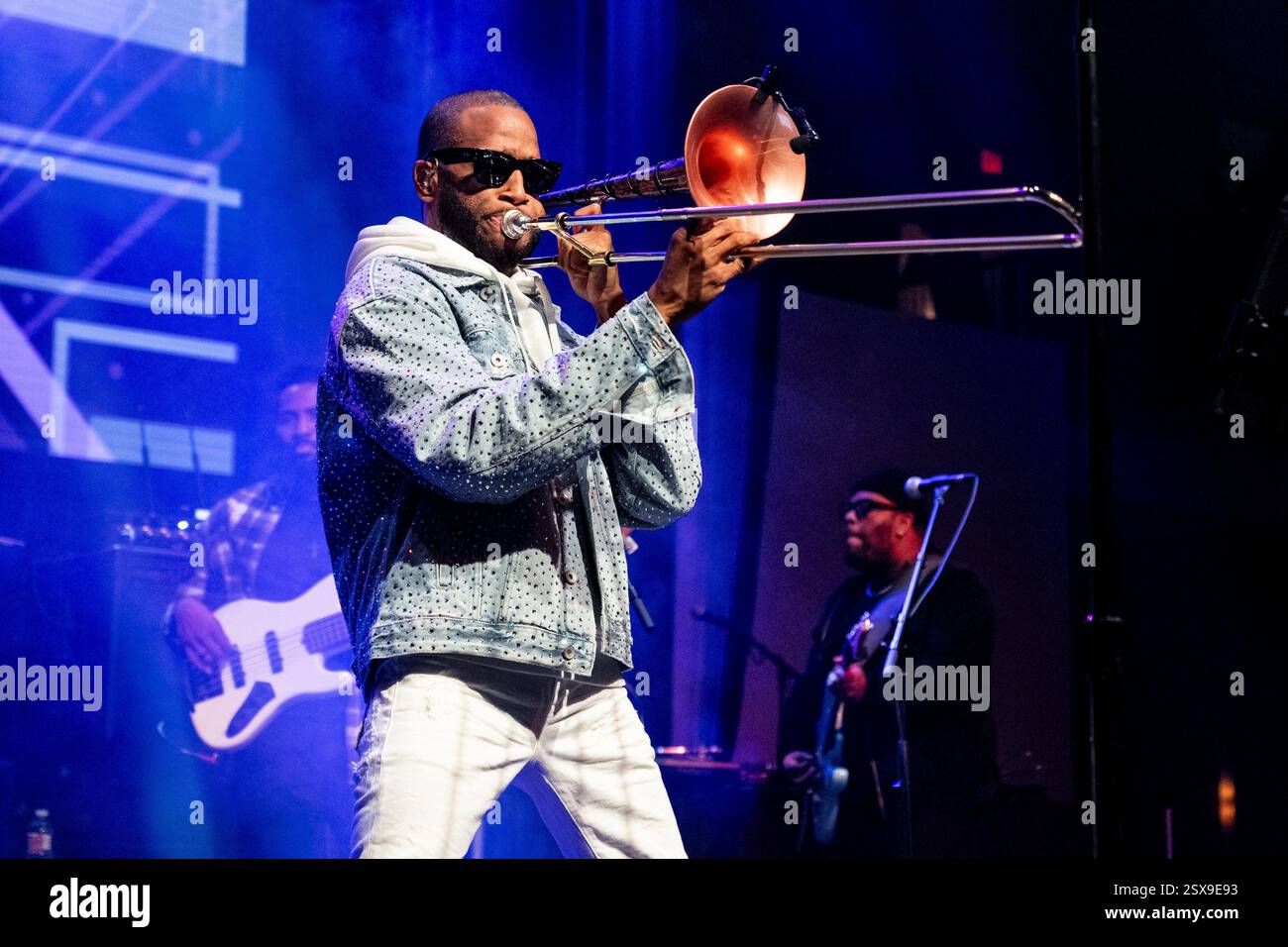 Trombone Shorty of Trombone Shorty & Orleans Avenue performs during Shorty Gras on Saturday, Feb