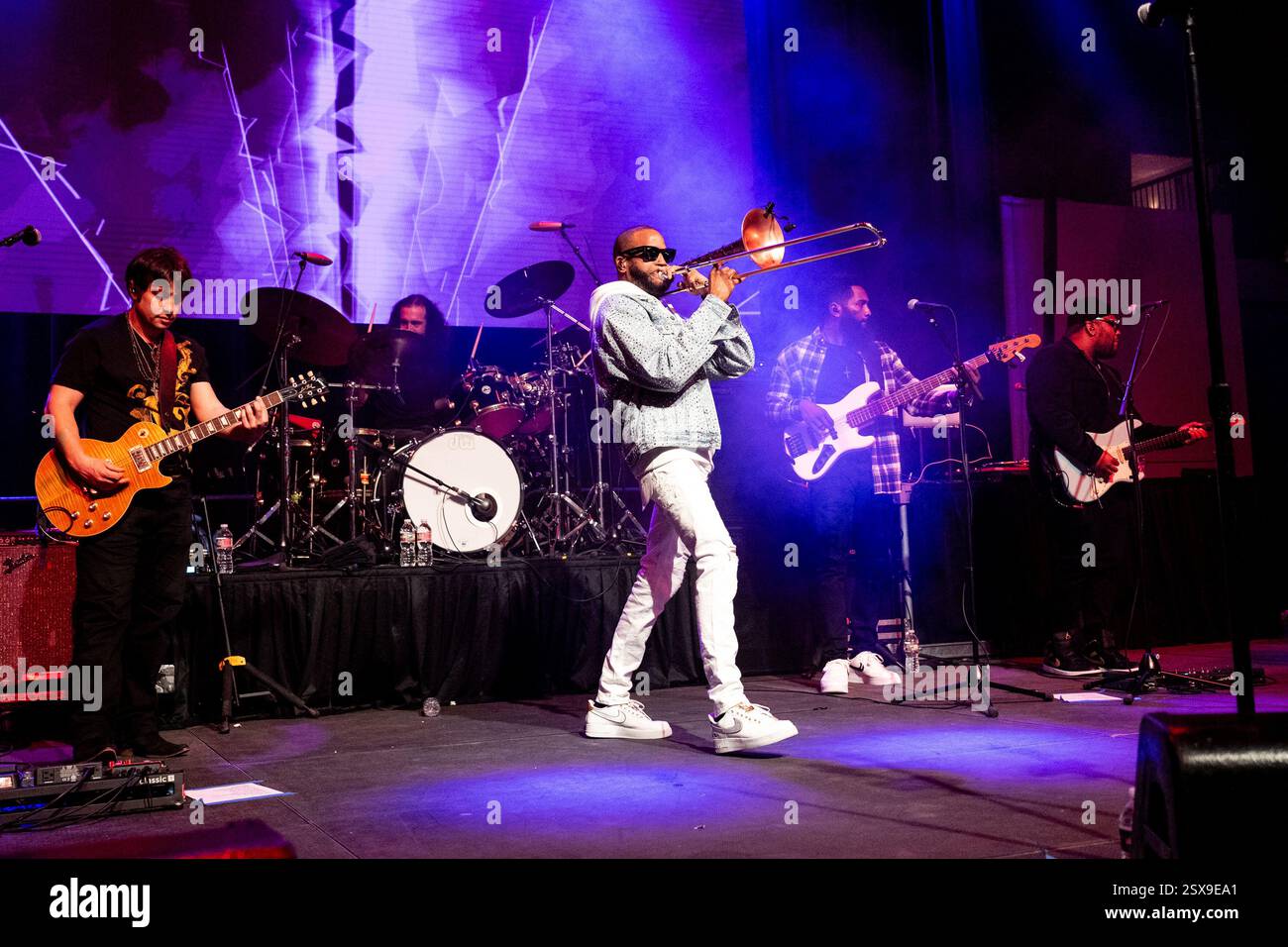 Trombone Shorty of Trombone Shorty & Orleans Avenue performs during Shorty Gras on Saturday, Feb
