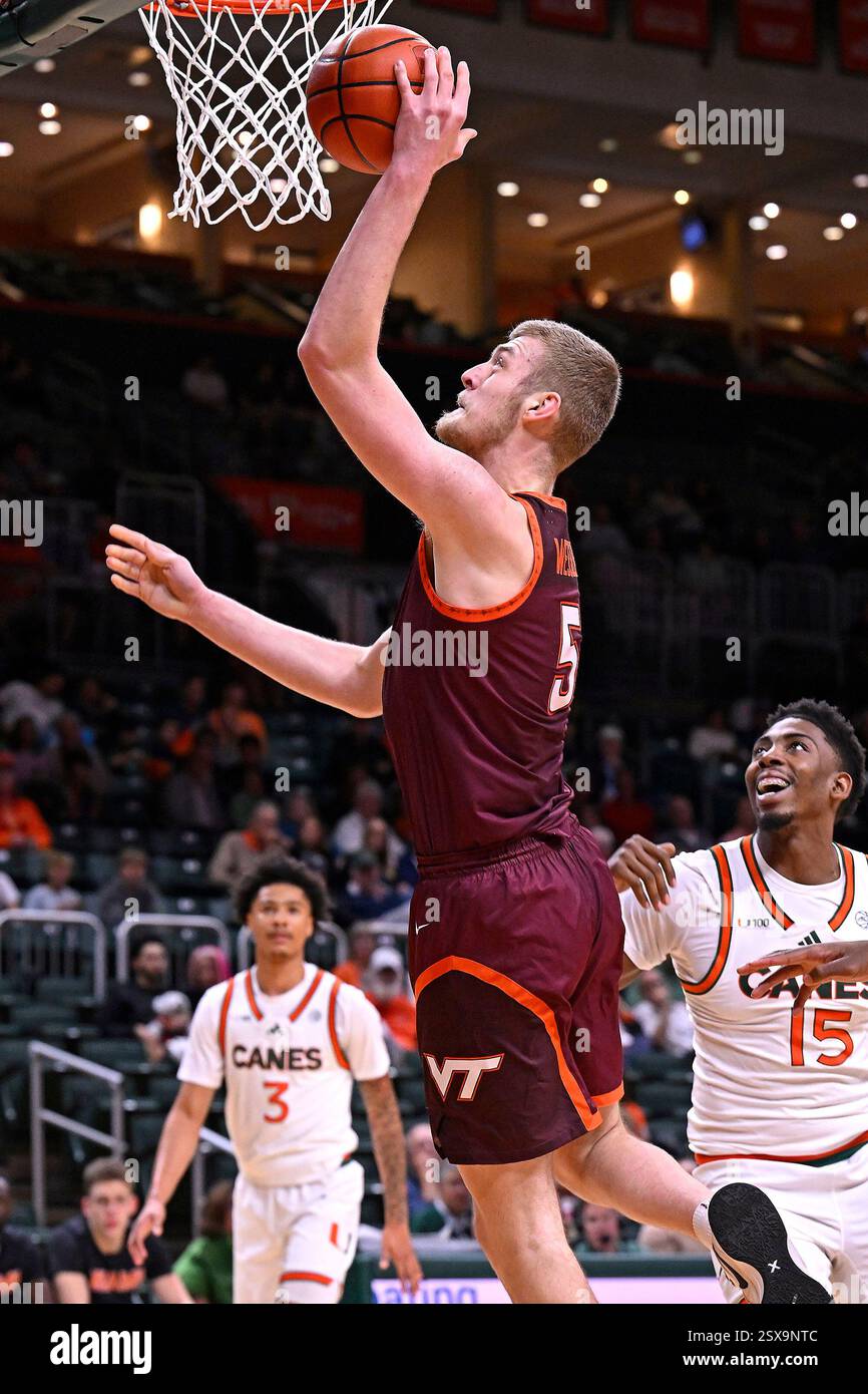 CORAL GABLES, FL - FEBRUARY 22: Virginia Tech center Patrick Wessler (5 ...