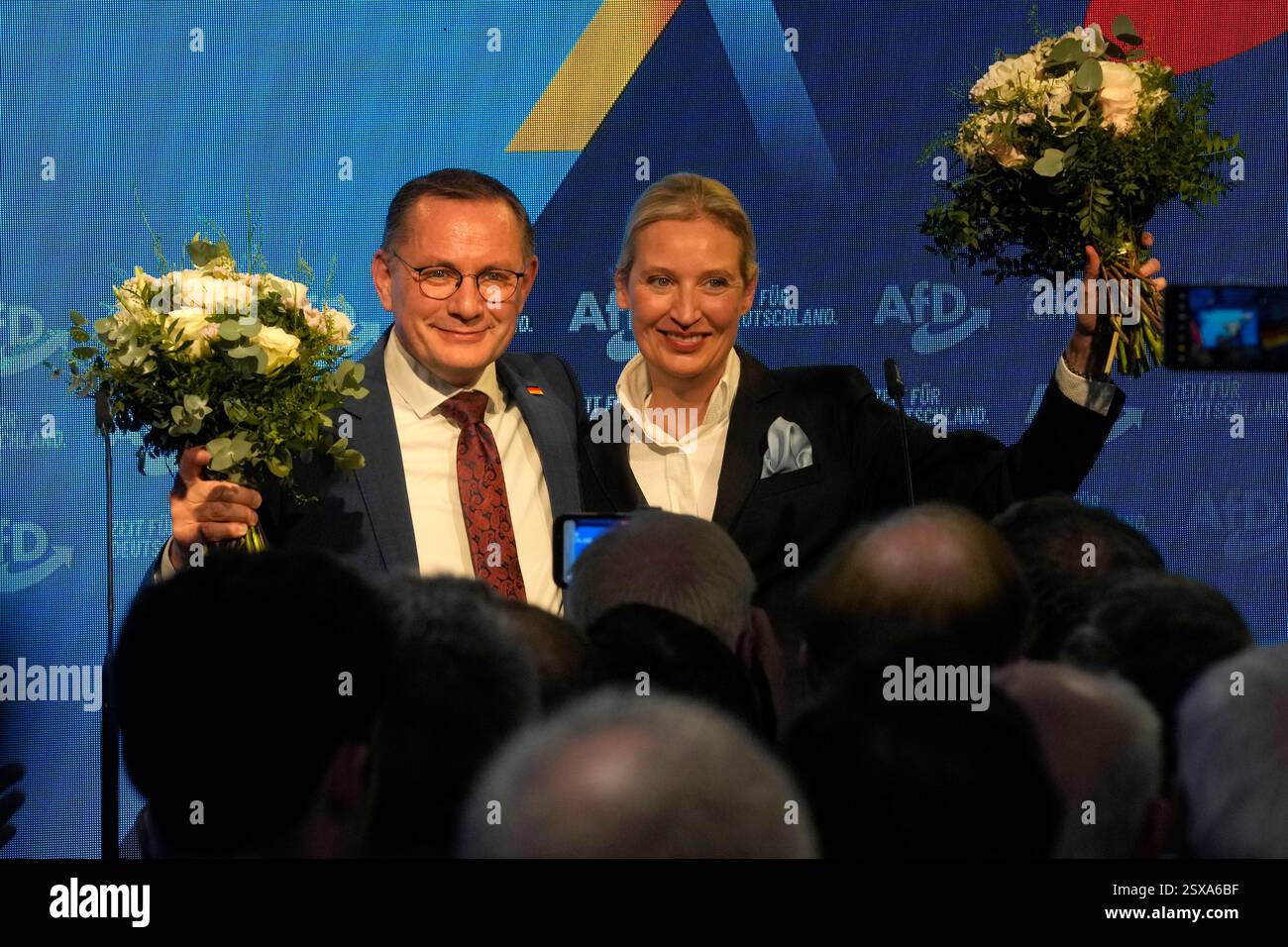 Leaders of far right AfD Alice Weidel and Tino Chrupalla address their ...