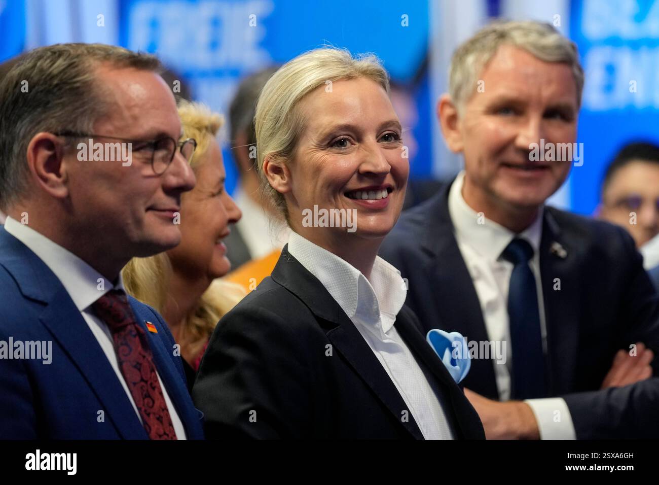 Leader of far right AfD Alice Weidel smiles at the AfD party ...