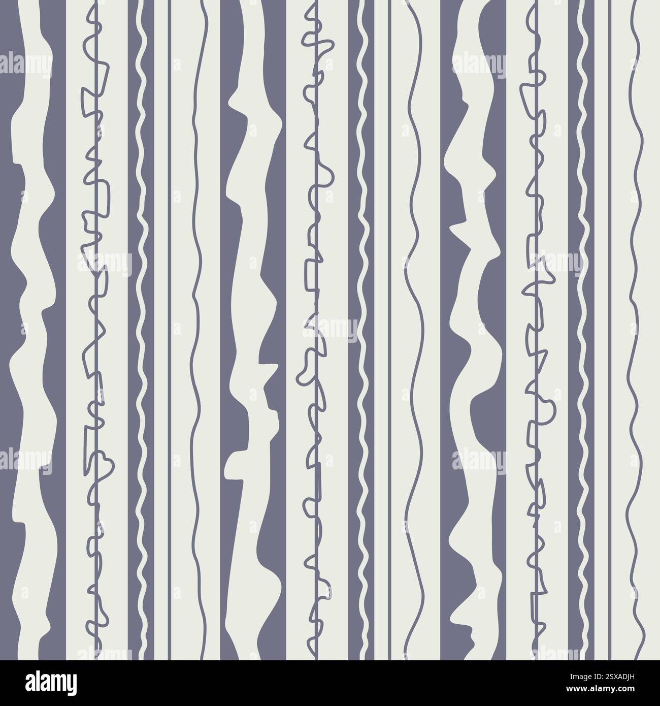 Pattern with vertical irregular wavy lines and organic, meandering forms Stock Vector