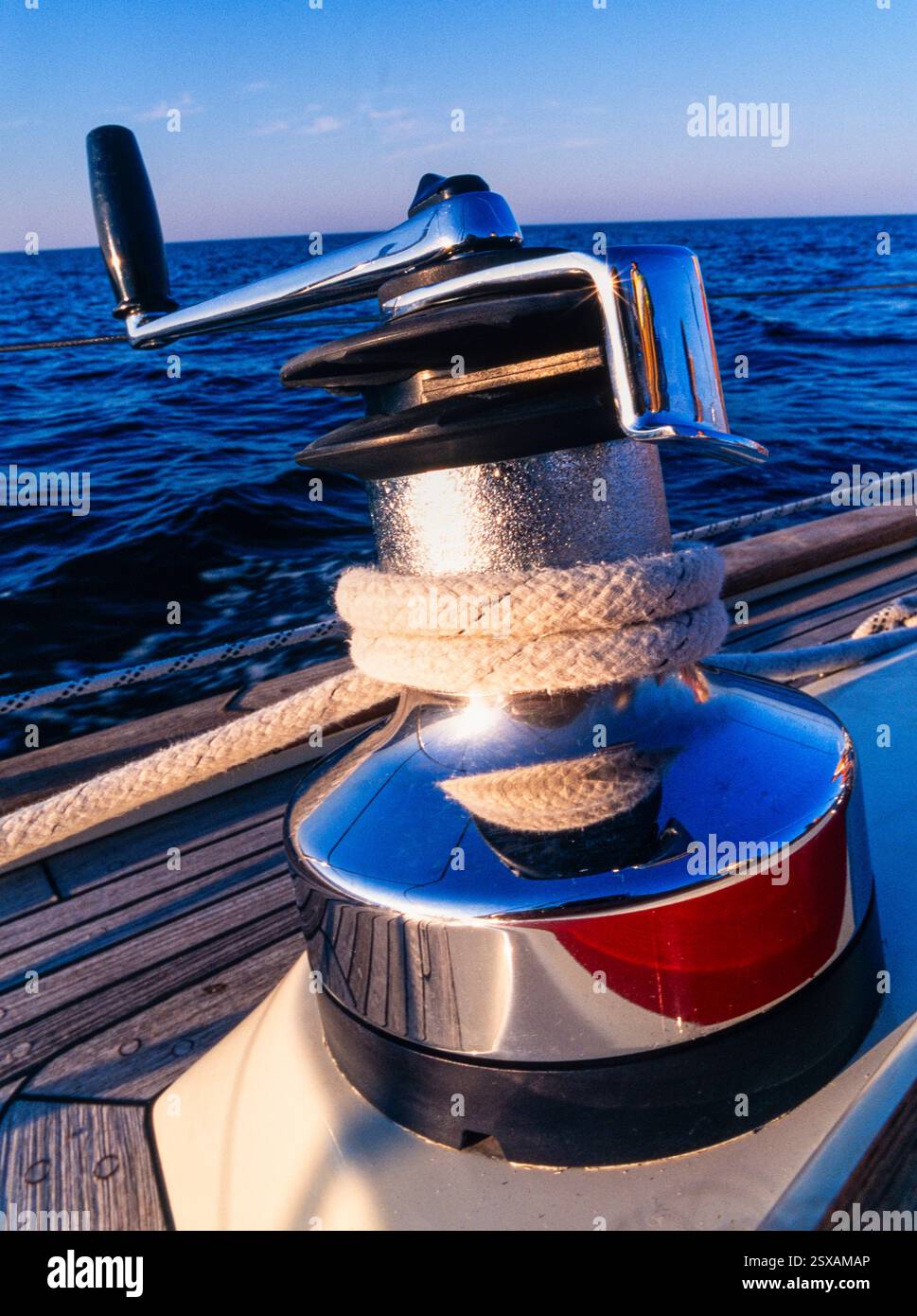 Winch on sailing boat Stock Photo