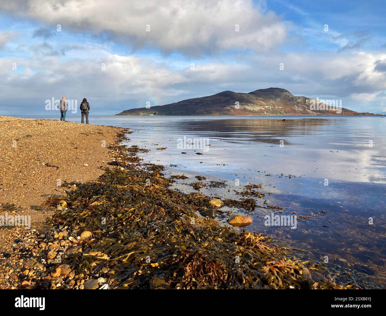 View towards Holy Isle from Lamlash bay, Isle of Arran, Firth of Clyde, Scotland - Smartphone Captured Stock Image