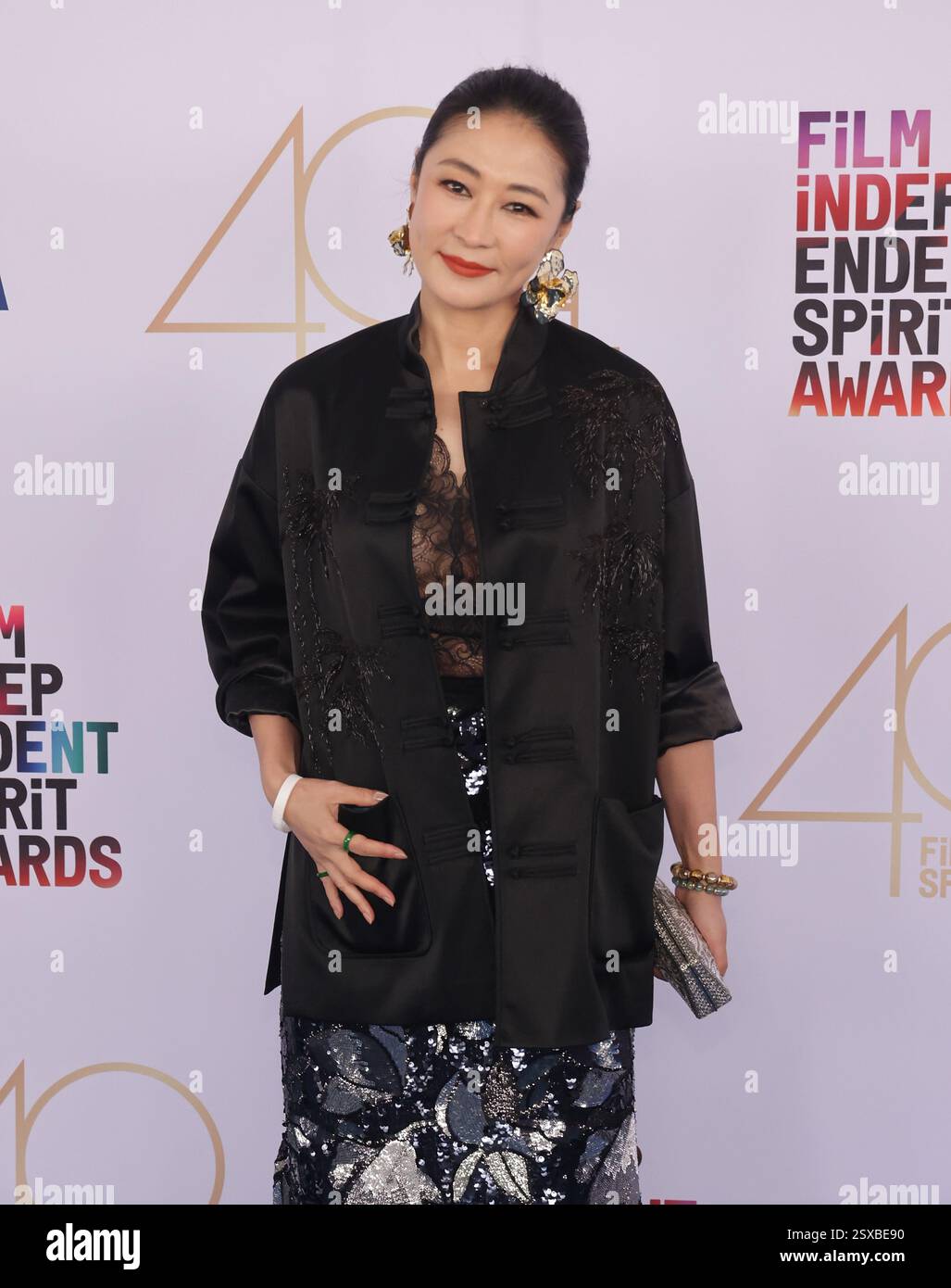 Liang Jing attends the 2025 Film Independent Spirit Awards on February ...
