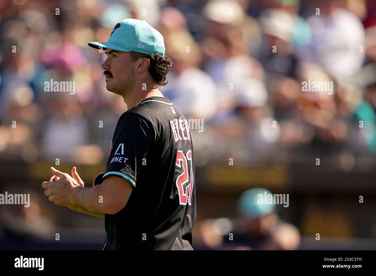 Alec Spring Arizona Diamondbacks pitcher Alec Baker looks on after allowing an RBI ...