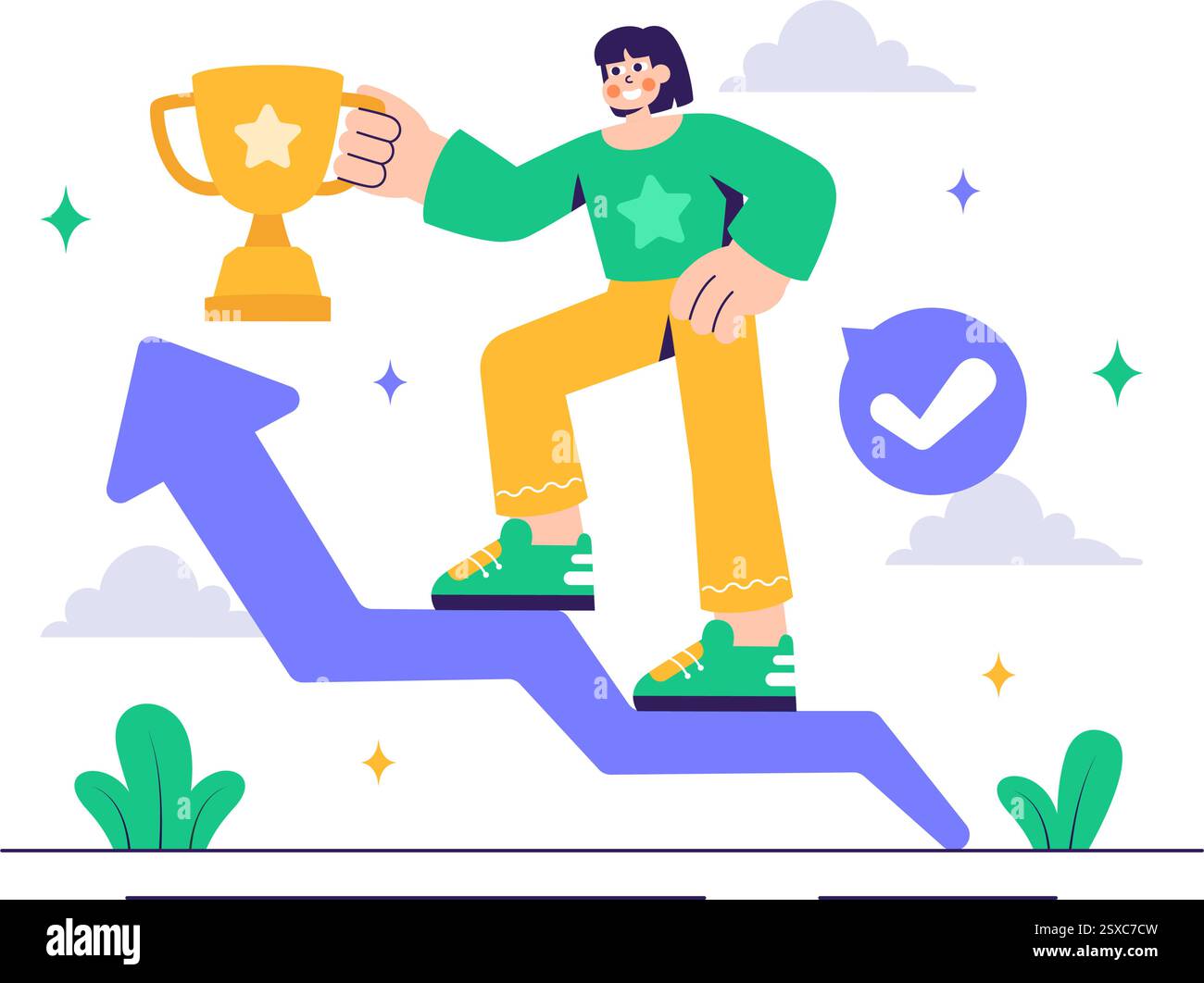 Ambitions Vector Illustration of an Entrepreneur Climbing the Ladder to ...