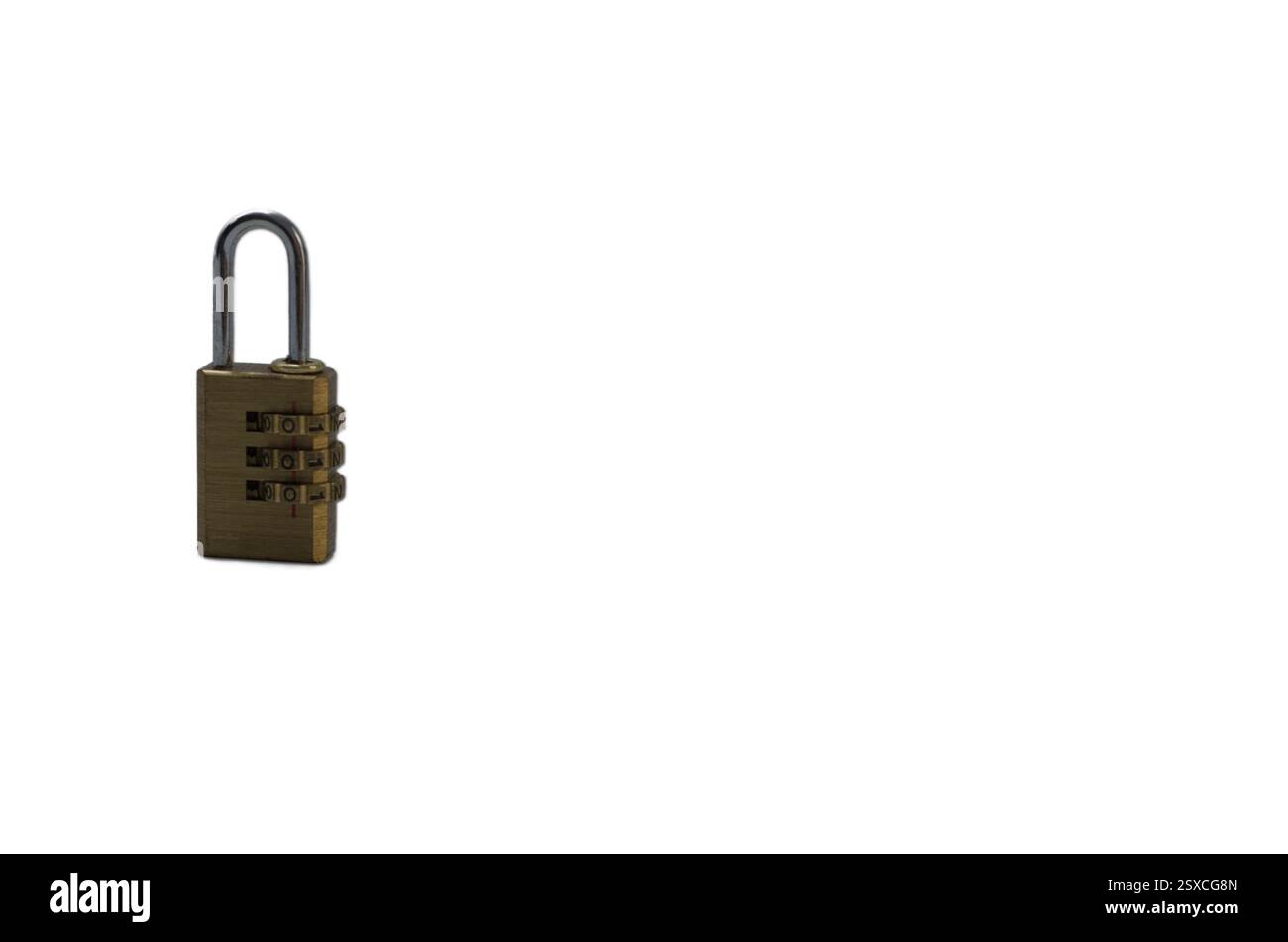 Small Brass Combination Lock on Clean White Background Stock Photo
