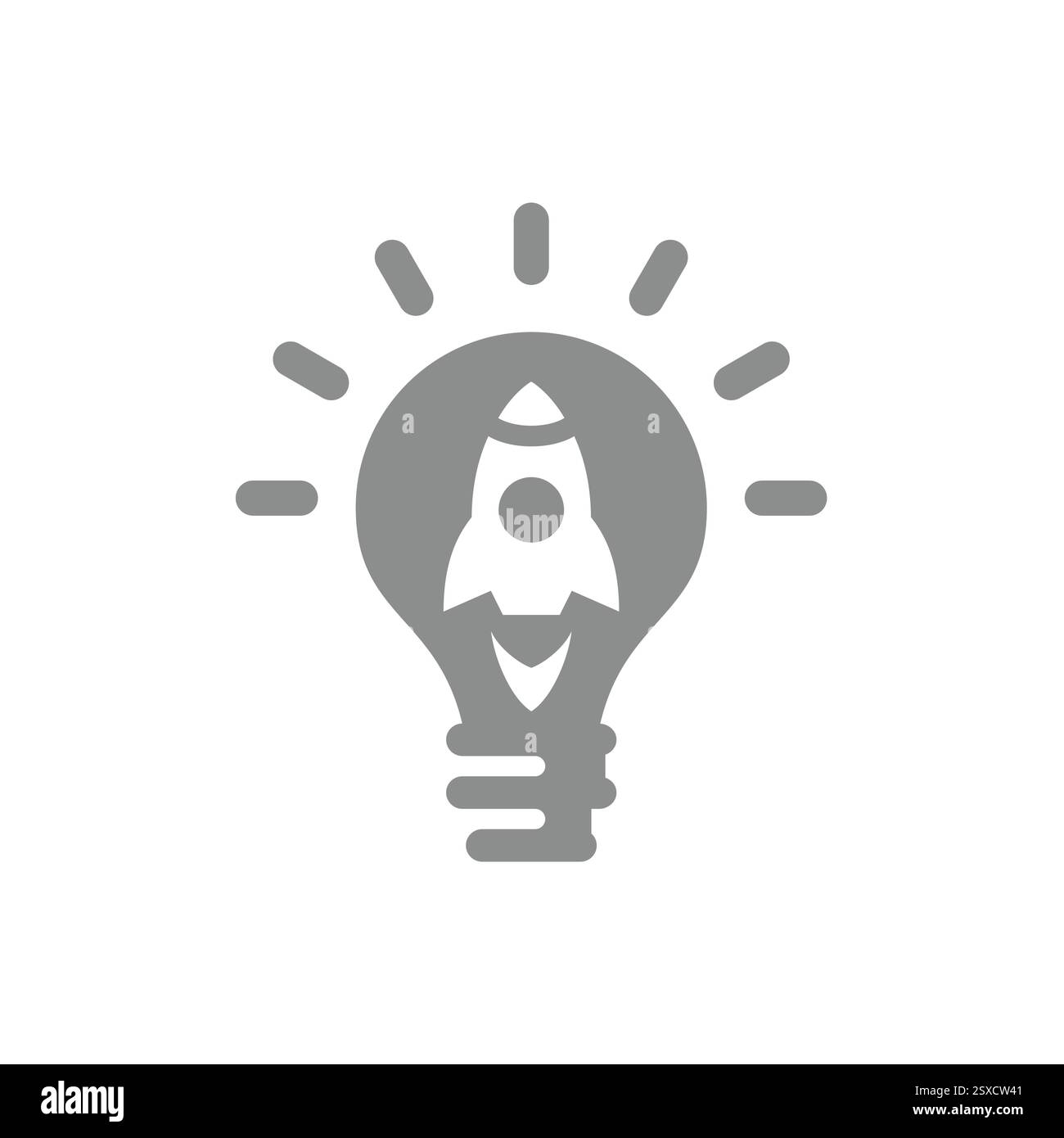 Business startup, new launch and innovation icon. Lightbulb and rocket ...