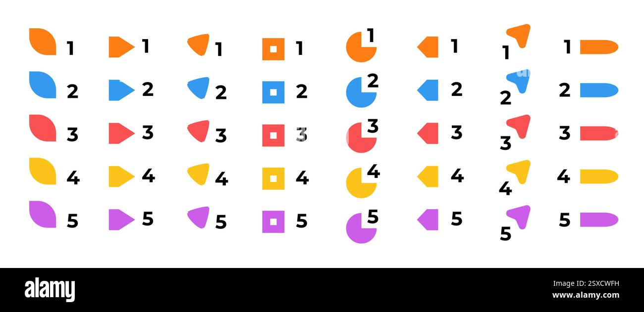 Bright colorful number bullet points collection Stock Vector