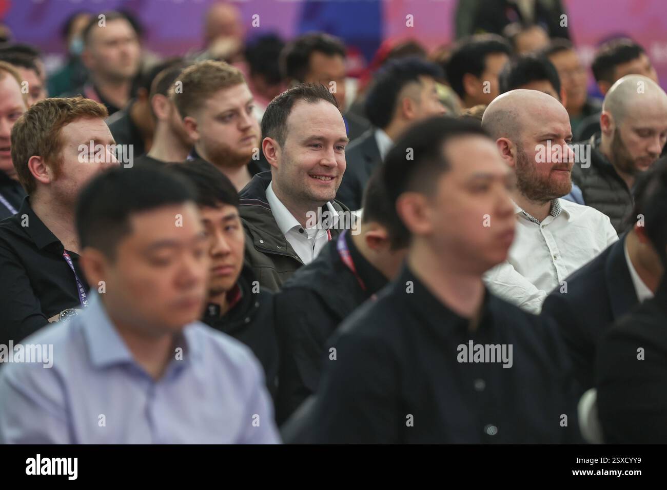 Shangrao,China.22th February 2025. Ding Junhui (front row, L1) of China attends the opening ceremony of Weide Cup World Open 2025 on February 22, 2025 in Shangrao, Jiangxi Province of China. Credit: Liu Lixin/China News Service/Alamy Live News Stock Photo