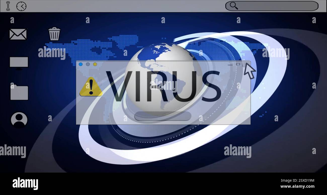 Image of virus warning text and data processing over globe Stock Photo