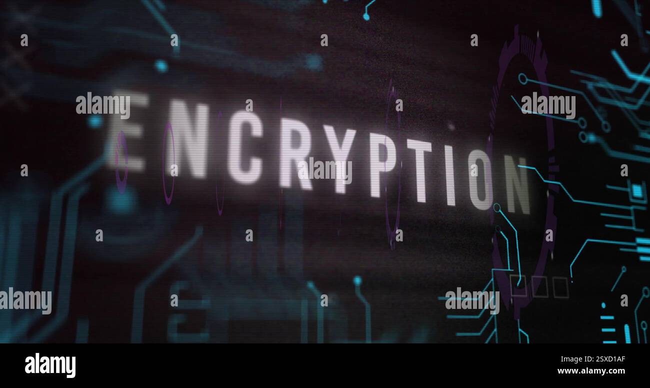 Image of encryption text and data processing over black background Stock Photo