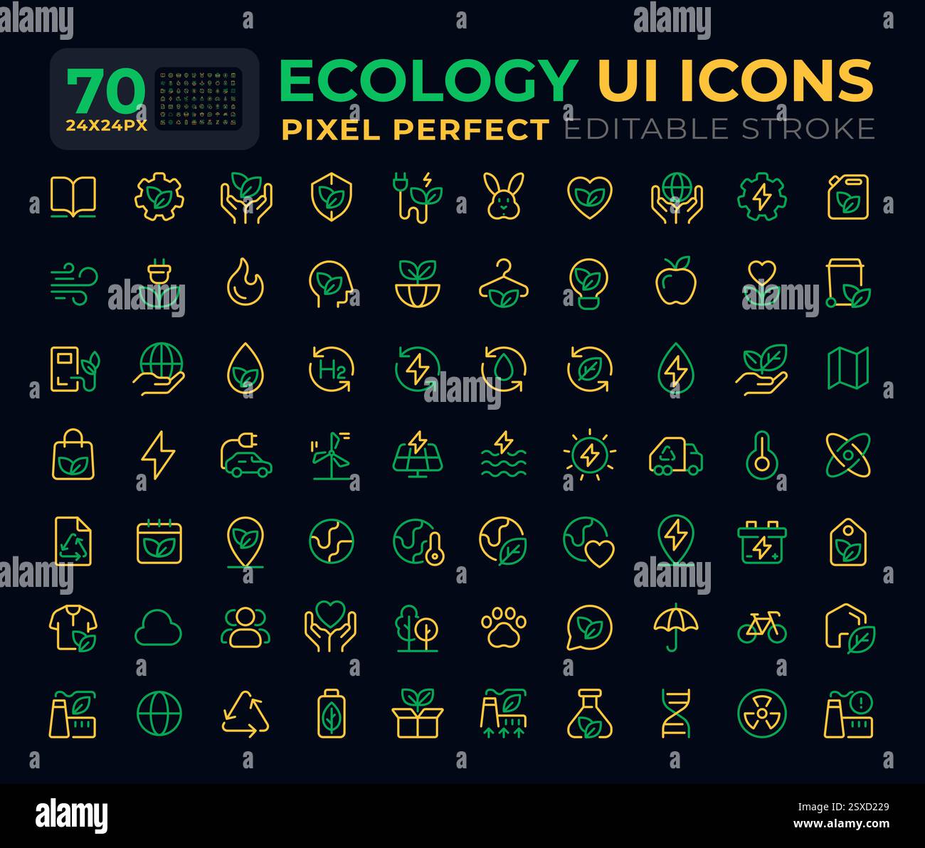 Ecology dark color line ui icons set Stock Vector
