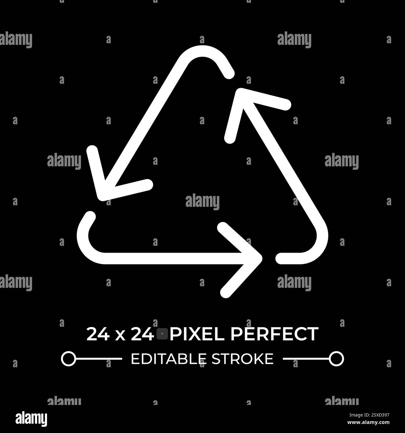 Triangular recycling sign glyph ui icon isolated on black Stock Vector