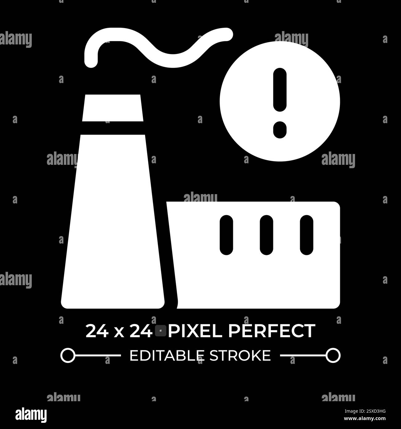 Factory danger warning glyph ui icon isolated on black Stock Vector