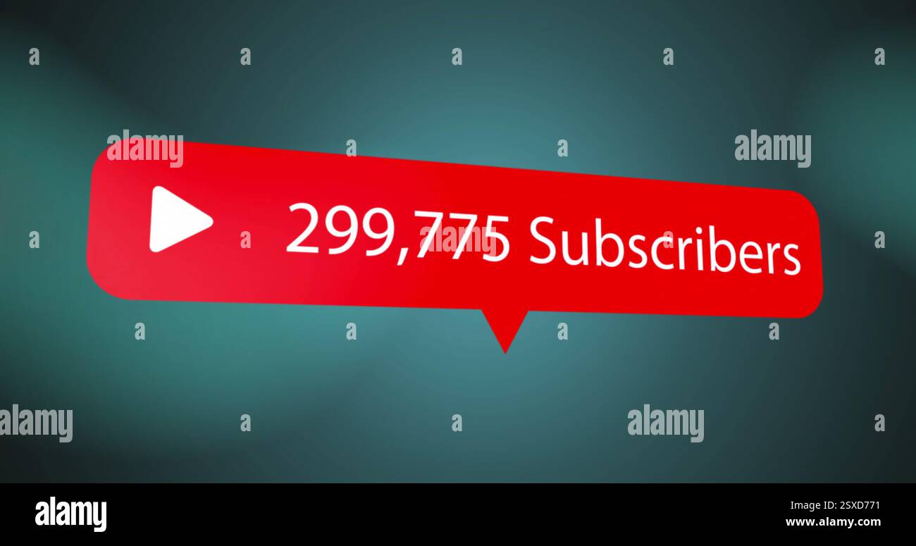 Image of subscribes text and data processing over red speech bubble Stock Photo
