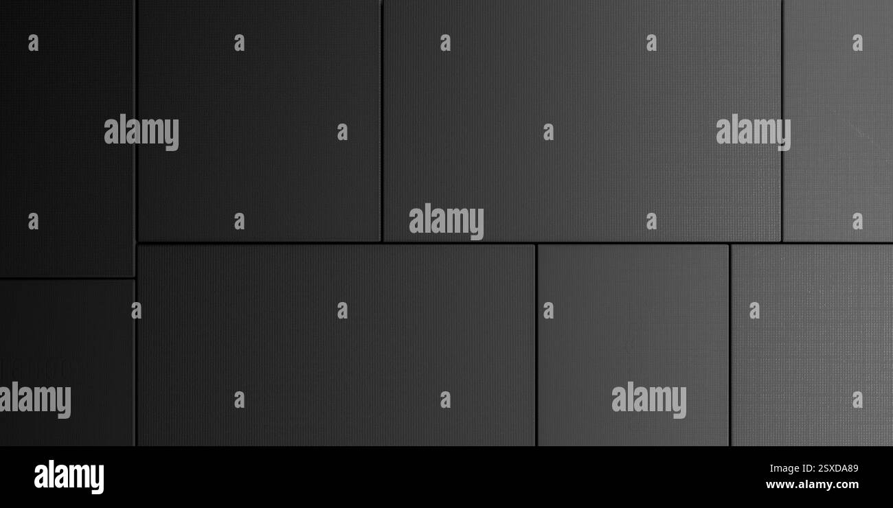 Black rectangular tiles, dark textured surface, seamless pattern, modern abstract design, geometric layout background, minimalistic style, architectur Stock Photo