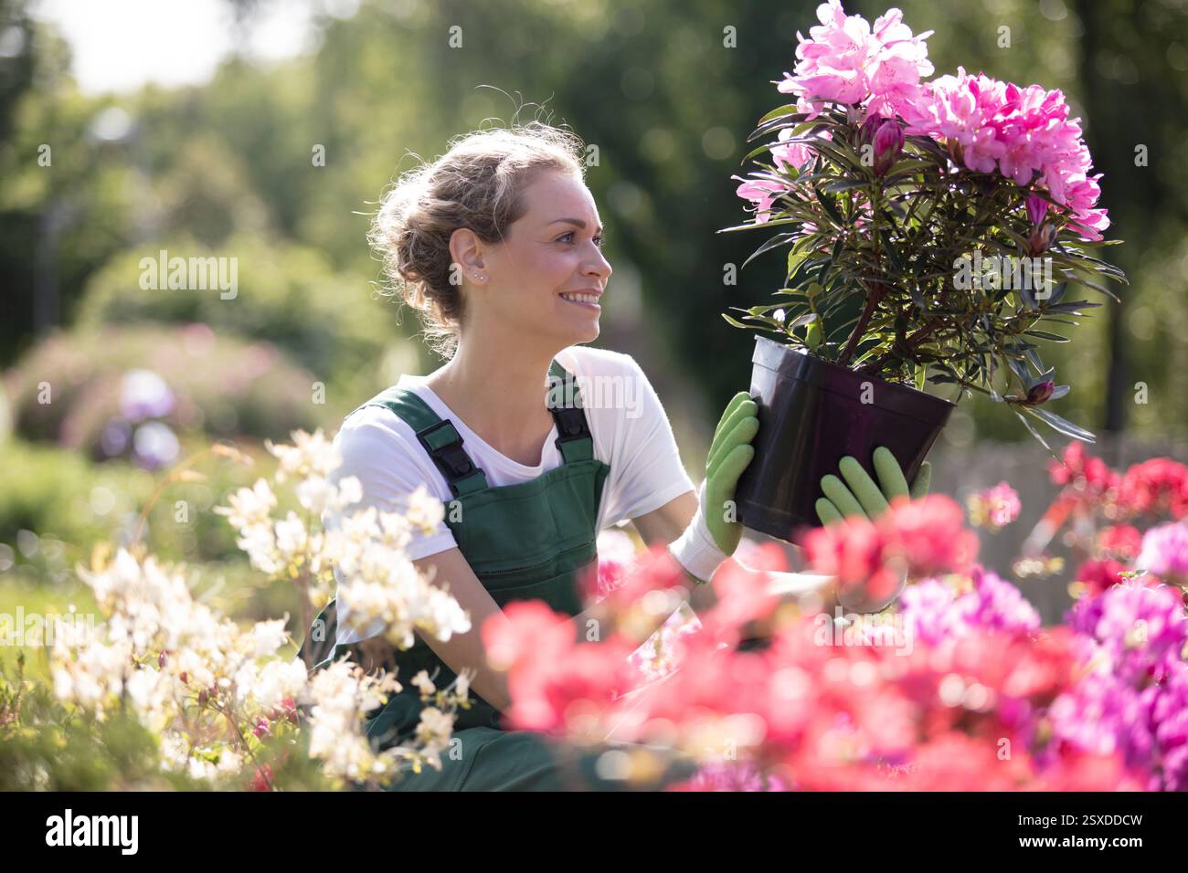 portrait of laughing female gardener Stock Photo - Alamy