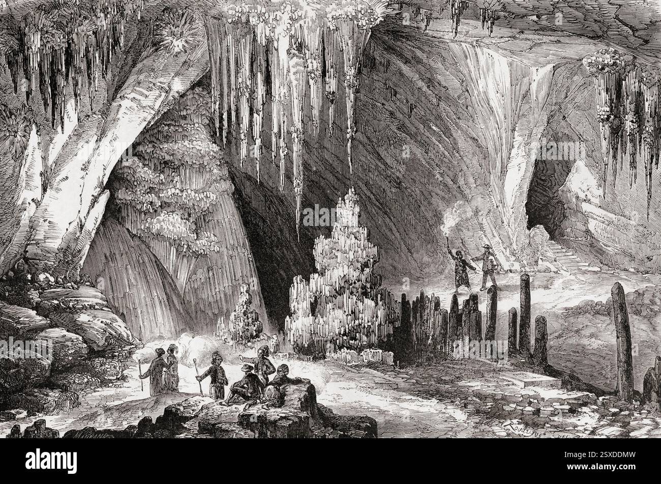 The cavern at Antiparos, Cyclades islands, Greece, 1859.  From Le Tour du Monde, published 1861. Stock Photo