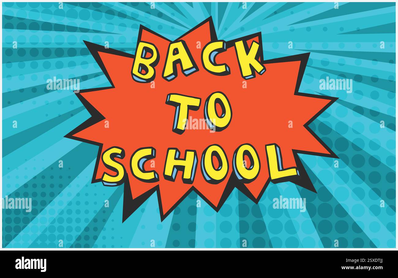 Red BACK TO SCHOOL bubble on blue background Stock Vector